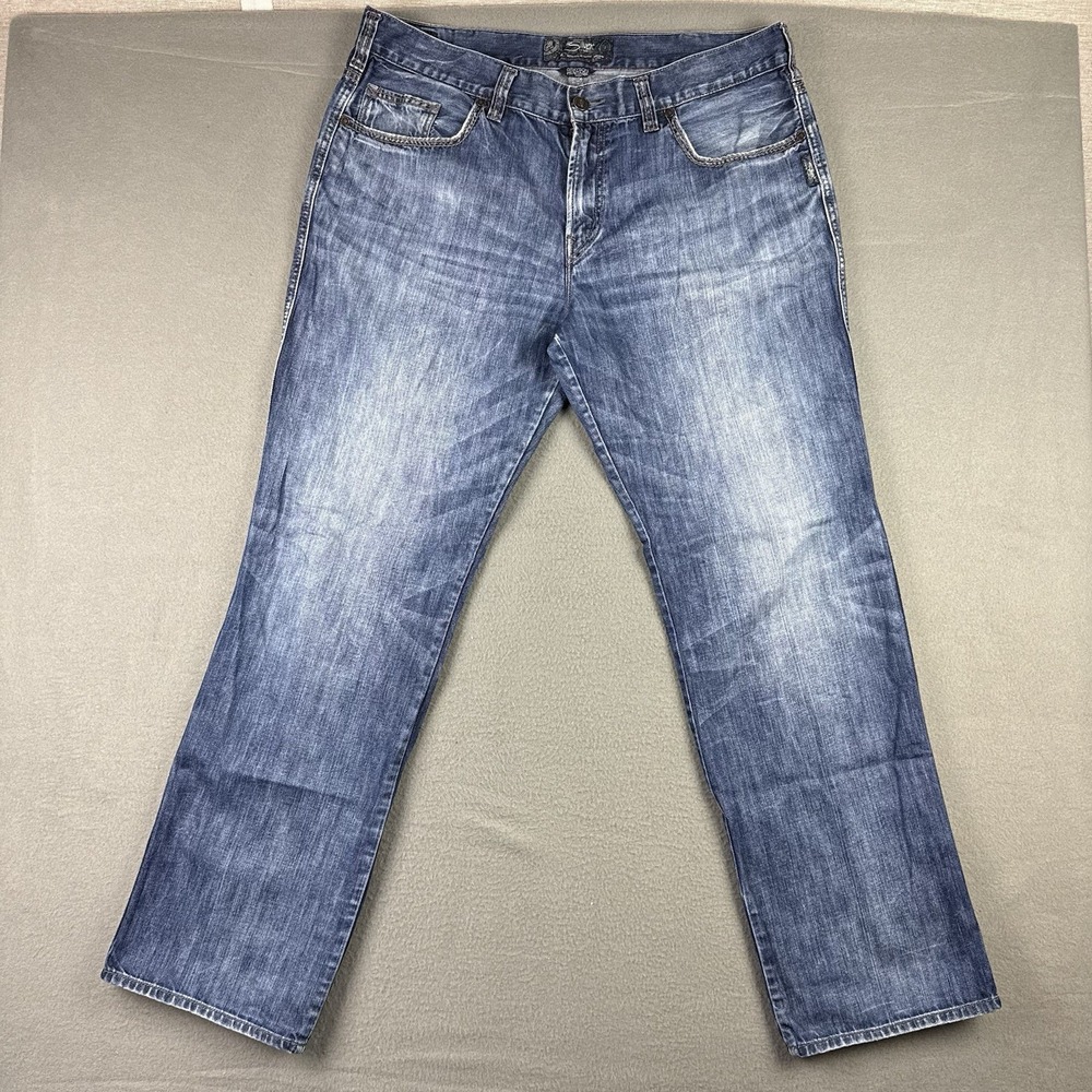 Silver‎ Jeans Men 38x34 Blue Grayson Denim Pants Washed Out Faded Distressed